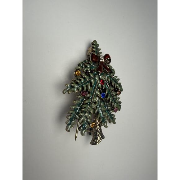 Avon Signed 2004 1st Annual Christmas Tree Brooch Pin with Rhinestones - Picture 2 of 4